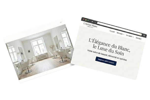 Modèle d'architecture web Aérien : un design épuré, lumineux et minimaliste pour les instituts de beauté à Genève privilégiant la clarté et la sécurité.