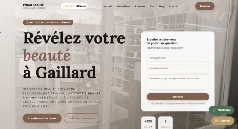 Exemple de création de site internet responsive pour salon de coiffure, optimisé pour les mobiles et la prise de rendez-vous."